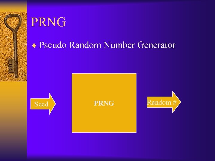 PRNG ¨ Pseudo Random Number Generator Seed PRNG Random # 