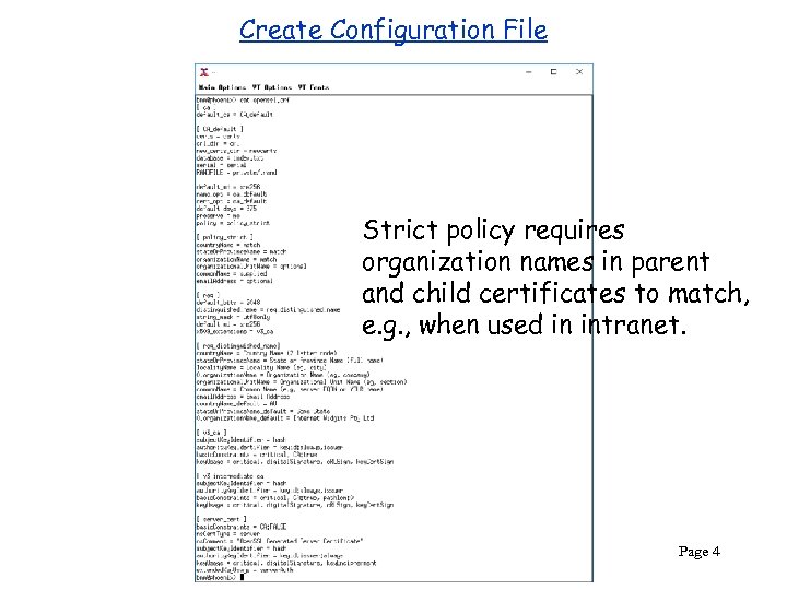 Create Configuration File Strict policy requires organization names in parent and child certificates to