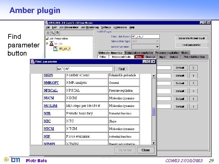 Amber plugin Find parameter button Piotr Bała CGW 03 27/10/2003 29 