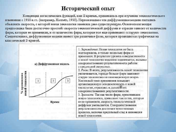 Исторический опыт Концепция логистических функций, или S-кривых, применялась при изучении технологического изменения с 1930