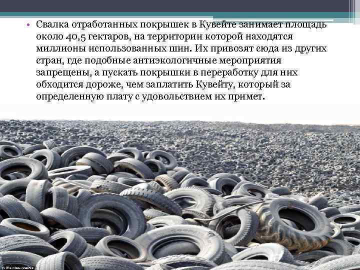  • Свалка отработанных покрышек в Кувейте занимает площадь около 40, 5 гектаров, на