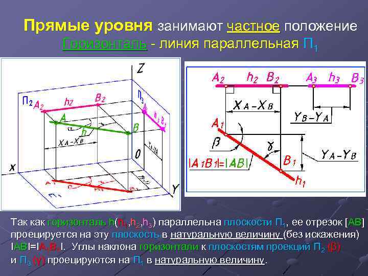 Прямая уровня. Фронтальная линия уровня Начертательная геометрия. Прямые уровня Начертательная геометрия. Горизонтальная линия уровня.