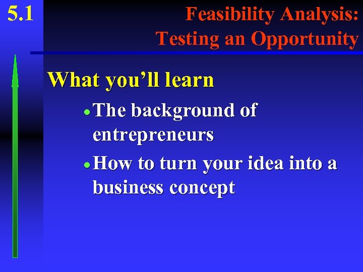 5. 1 Feasibility Analysis: Testing an Opportunity What you’ll learn · The background of