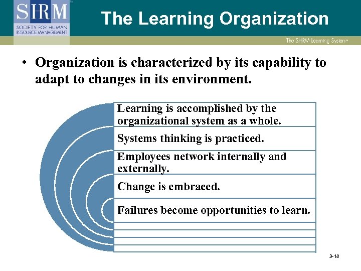 The Learning Organization • Organization is characterized by its capability to adapt to changes