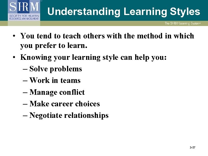 Understanding Learning Styles • You tend to teach others with the method in which