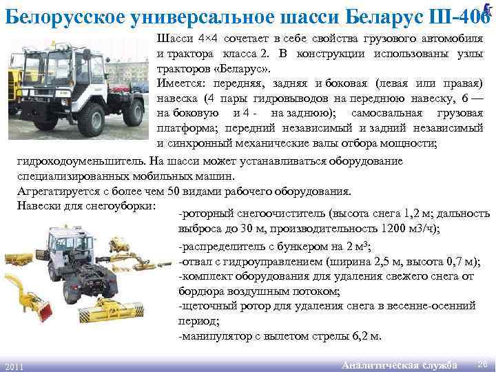 Белорусское универсальное шасси Беларус Ш-406 Шасси 4× 4 сочетает в себе свойства грузового автомобиля