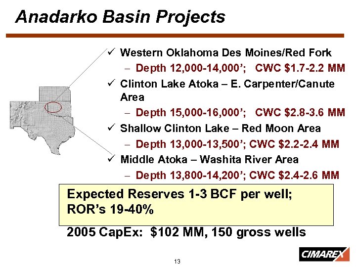 Anadarko Basin Projects ü Western Oklahoma Des Moines/Red Fork – Depth 12, 000 -14,