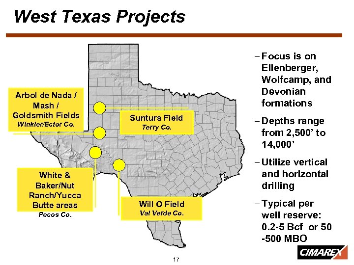 West Texas Projects Arbol de Nada / Mash / Goldsmith Fields Winkler/Ector Co. White