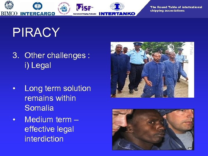 The Round Table of international shipping associations International Shipping Federation PIRACY 3. Other challenges