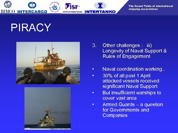 The Round Table of international shipping associations International Shipping Federation PIRACY 3. Other challenges
