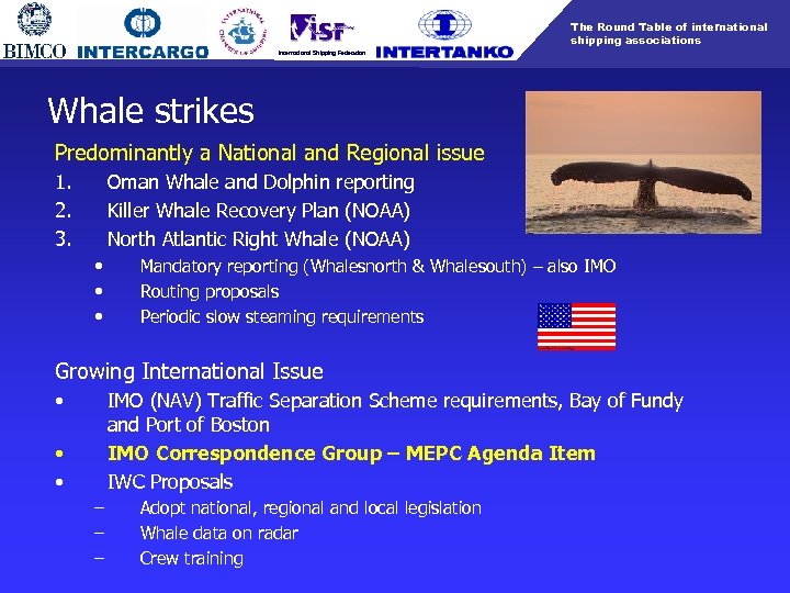 The Round Table of international shipping associations International Shipping Federation Whale strikes Predominantly a