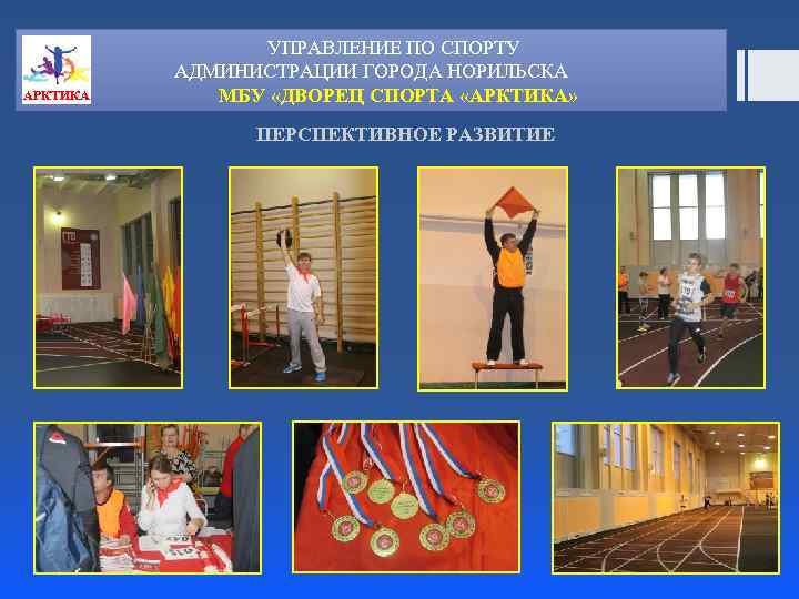 АРКТИКА УПРАВЛЕНИЕ ПО СПОРТУ АДМИНИСТРАЦИИ ГОРОДА НОРИЛЬСКА МБУ «ДВОРЕЦ СПОРТА «АРКТИКА» ПЕРСПЕКТИВНОЕ РАЗВИТИЕ 