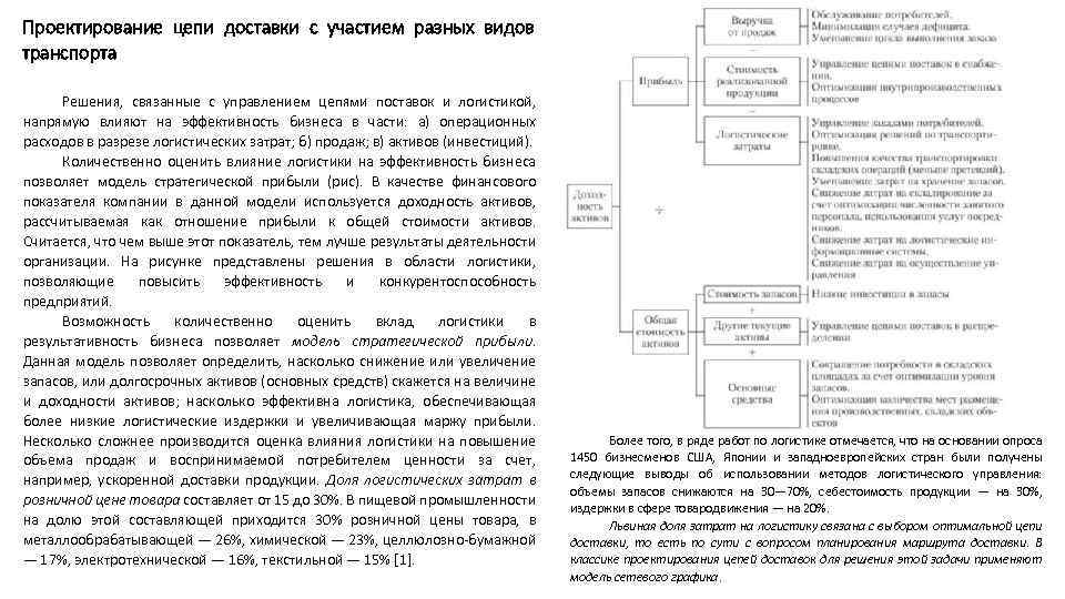 Проектирование цепи доставки с участием разных видов транспорта Решения, связанные с управлением цепями поставок