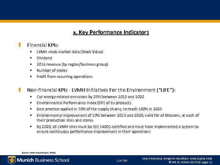 x. Key Performance Indicators Financial KPIs: § § § LVMH stock market data (Stock