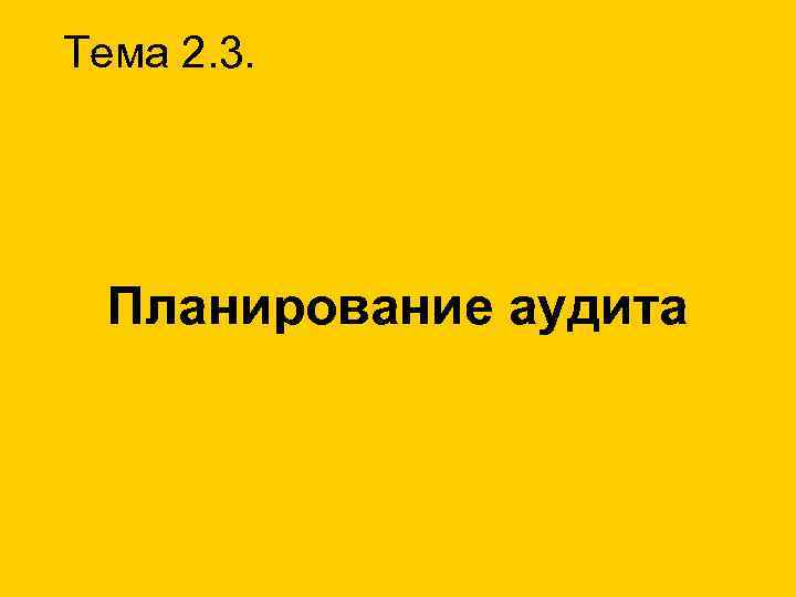 Тема 2. 3. Планирование аудита 