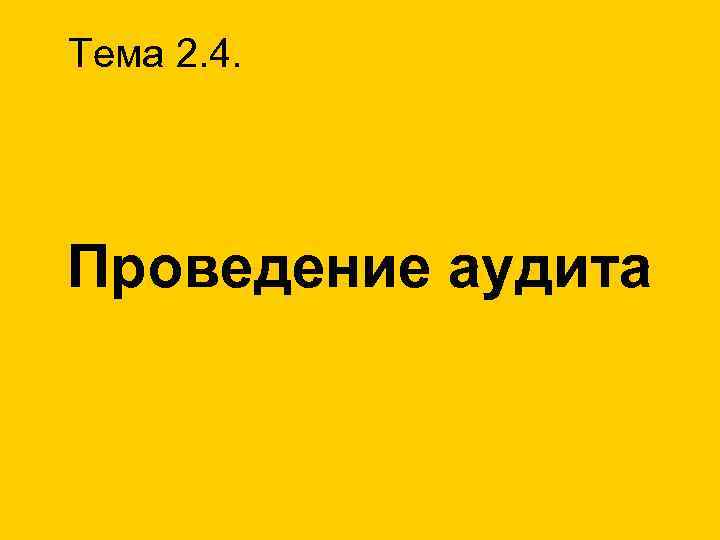 Тема 2. 4. Проведение аудита 