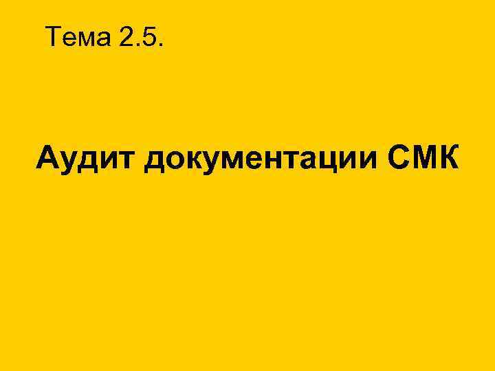 Тема 2. 5. Аудит документации СМК 