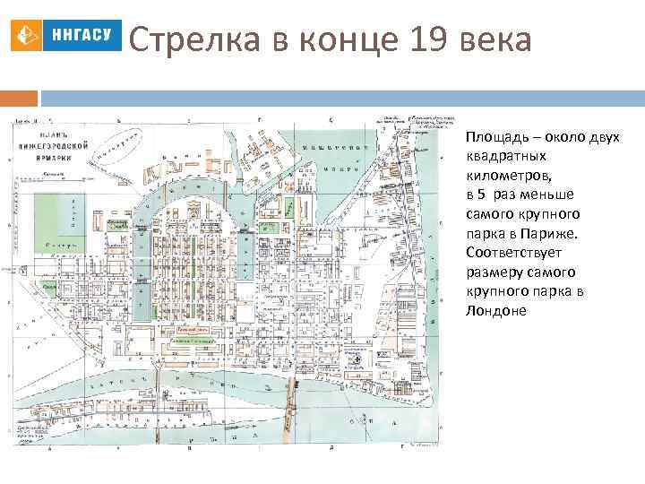 Стрелка в конце 19 века Площадь – около двух квадратных километров, в 5 раз