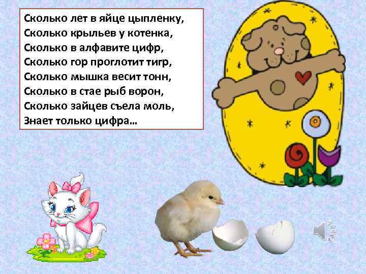 Сколько лет в яйце цыпленку, Сколько крыльев у котенка, Сколько в алфавите цифр, Сколько