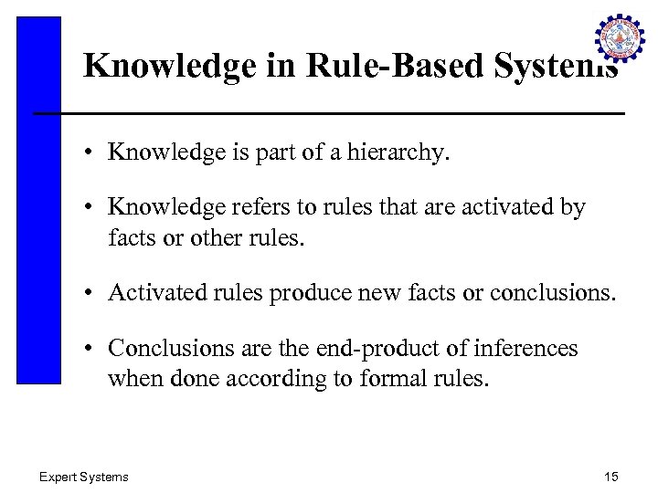 Knowledge in Rule-Based Systems • Knowledge is part of a hierarchy. • Knowledge refers
