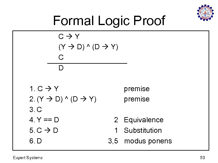 Formal Logic Proof C Y (Y D) ^ (D Y) C D 1. C