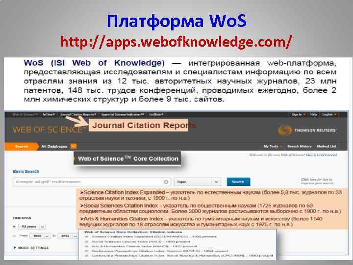 Платформа Wo. S http: //apps. webofknowledge. com/ 