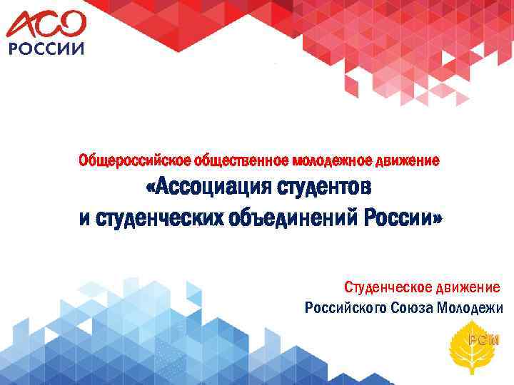 Общероссийское общественное молодежное движение «Ассоциация студентов и студенческих объединений России» Студенческое движение Российского Союза