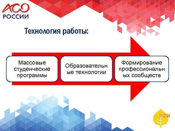 Технология работы: Массовые студенческие программы Образовательн ые технологии Формирование профессиональн ых сообществ 
