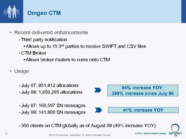 Omgeo CTM • Recent delivered enhancements - Third party notification • Allows up to