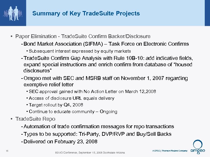 Summary of Key Trade. Suite Projects • Paper Elimination - Trade. Suite Confirm Backer/Disclosure