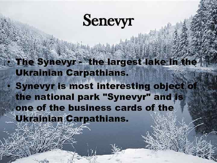 Senevyr • The Synevyr - the largest lake in the Ukrainian Carpathians. • Synevyr