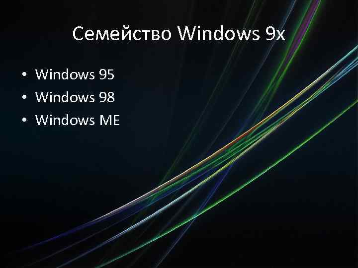 Семейство Windows 9 x • Windows 95 • Windows 98 • Windows ME 