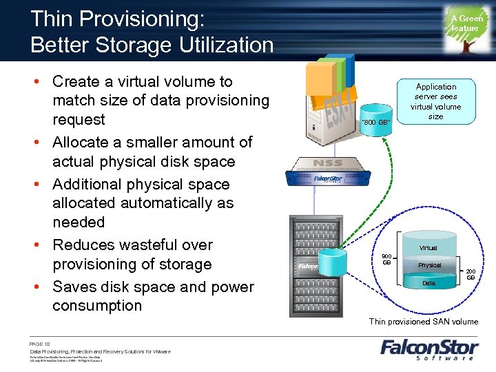 Thin Provisioning: Better Storage Utilization • Create a virtual volume to match size of
