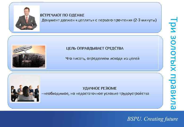  ЦЕЛЬ ОПРАВДЫВАЕТ СРЕДСТВА Что писать, определяем исходя из целей УДАЧНОЕ РЕЗЮМЕ –необходимое, но