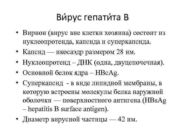 Ви рус гепати та B • Вирион (вирус вне клетки хозяина) состоит из нуклеопротеида,