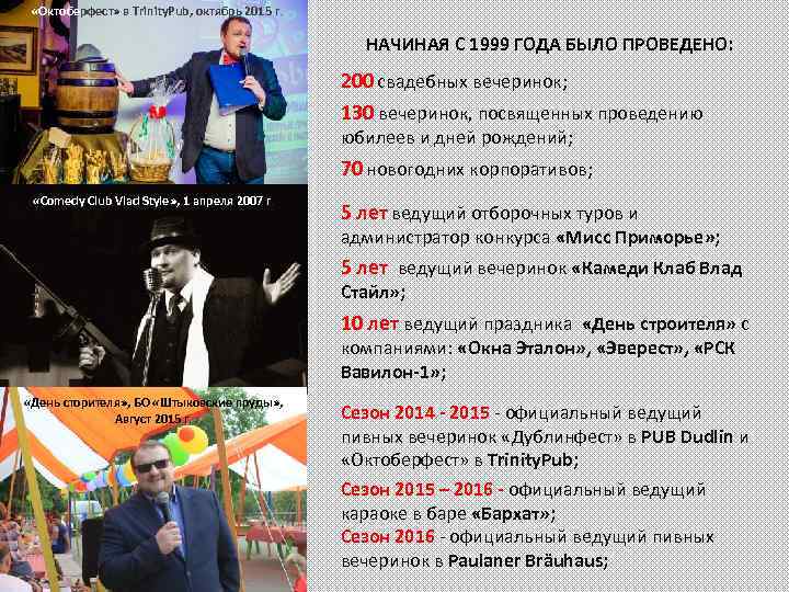  «Октоберфест» в Trinity. Pub, октябрь 2015 г. НАЧИНАЯ С 1999 ГОДА БЫЛО ПРОВЕДЕНО: