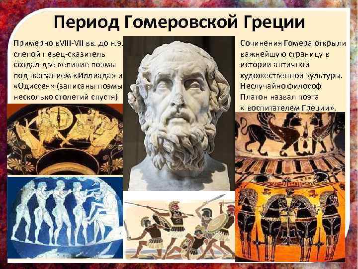 Период Гомеровской Греции Примерно в. VIII-VII вв. до н. э. слепой певец-сказитель создал две