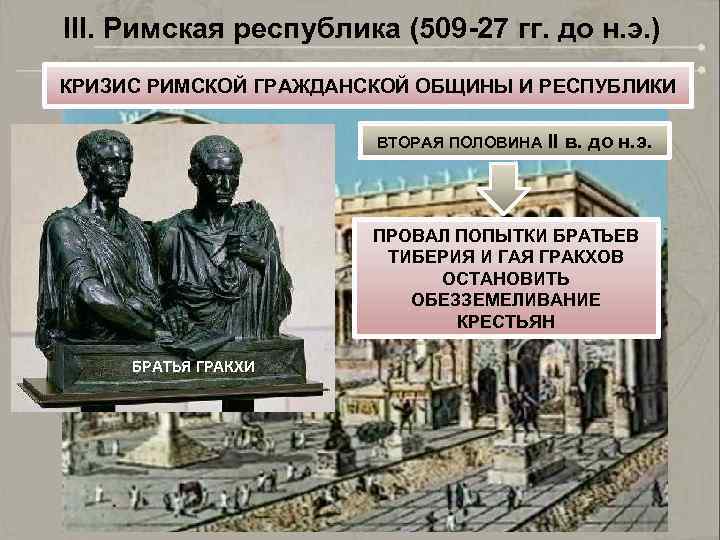 III. Римская республика (509 -27 гг. до н. э. ) КРИЗИС РИМСКОЙ ГРАЖДАНСКОЙ ОБЩИНЫ