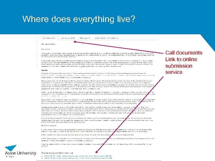 Where does everything live? Call documents Link to online submission service 