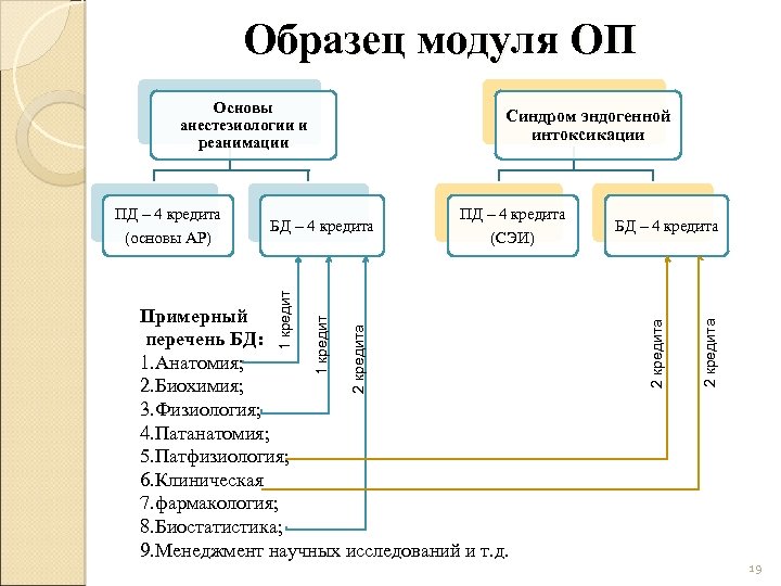 Образец модуля ОП Основы анестезиологии и реанимации 2 кредита 1 кредит Примерный перечень БД: