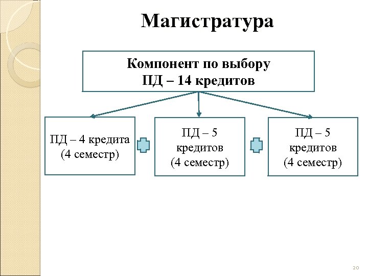 Магистратура Компонент по выбору ПД – 14 кредитов ПД – 4 кредита (4 семестр)