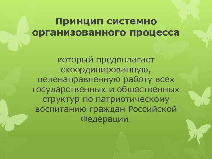 Принцип системно организованного процесса который предполагает скоординированную, целенаправленную работу всех государственных и общественных структур