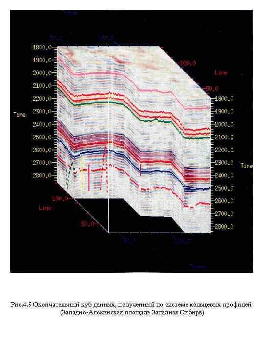 Рис. 4. 9 Окончательный куб данных, полученный по системе кольцевых профилей (Западно-Алехинская площадь Западная
