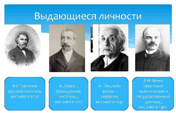 Выдающиеся личности И. С Тургенев русский писатель вес мозга 2012 А. Франс , французский