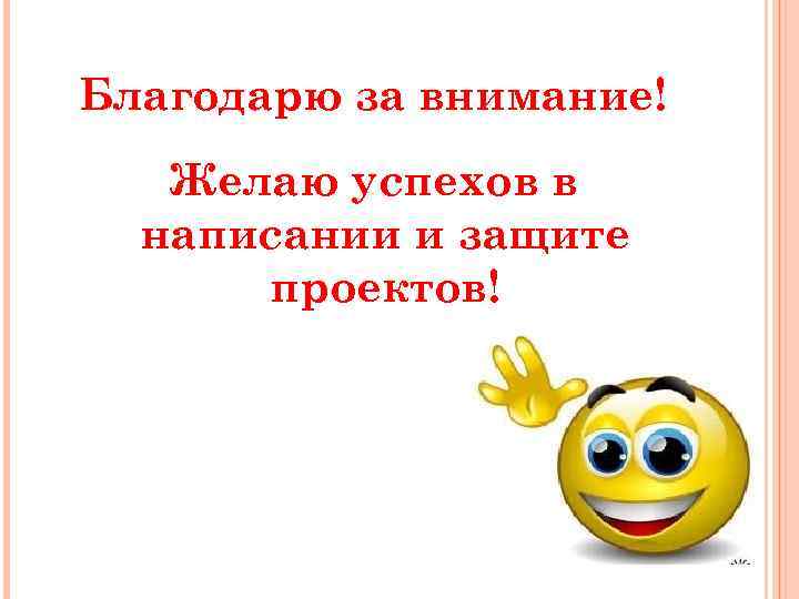 Благодарю за внимание! Желаю успехов в написании и защите проектов! 