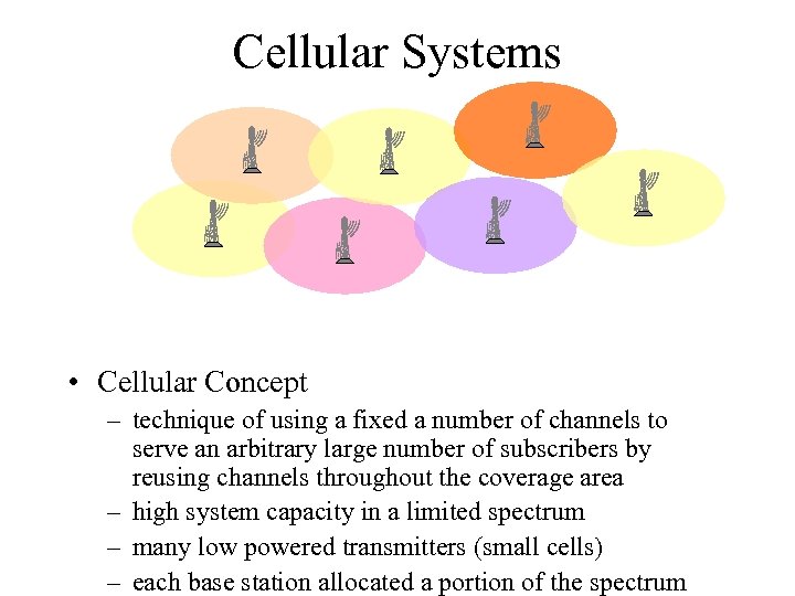 Cellular Systems • Cellular Concept – technique of using a fixed a number of
