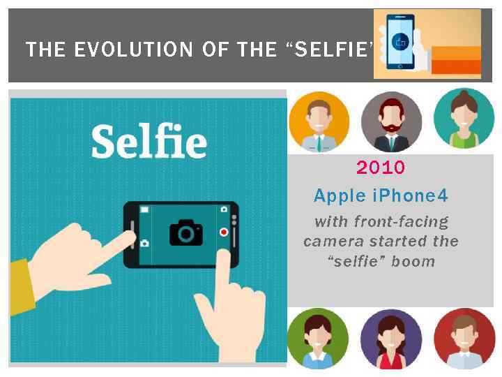 THE EVOLUTION OF THE “SELFIE” 2010 Apple i. Phone 4 with front-facing camera started