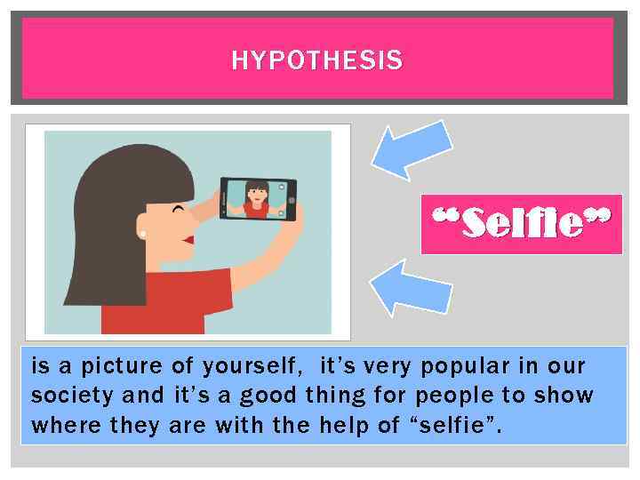 HYPOTHESIS “Selfie” is a picture of yourself, it’s very popular in our society and