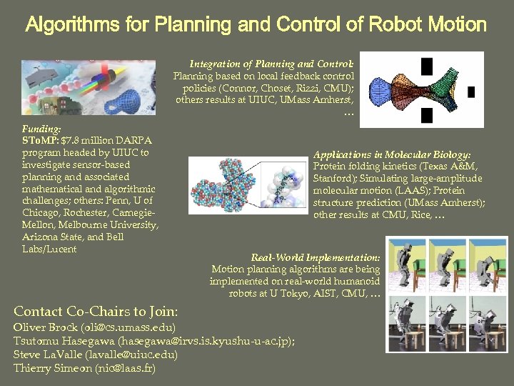 Algorithms for Planning and Control of Robot Motion Integration of Planning and Control: Planning
