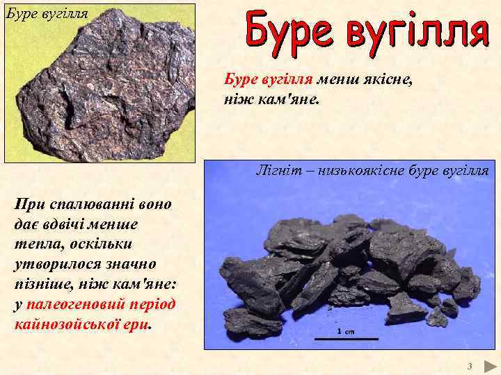 Буре вугілля менш якісне, ніж кам'яне. Лігніт – низькоякісне буре вугілля При спалюванні воно